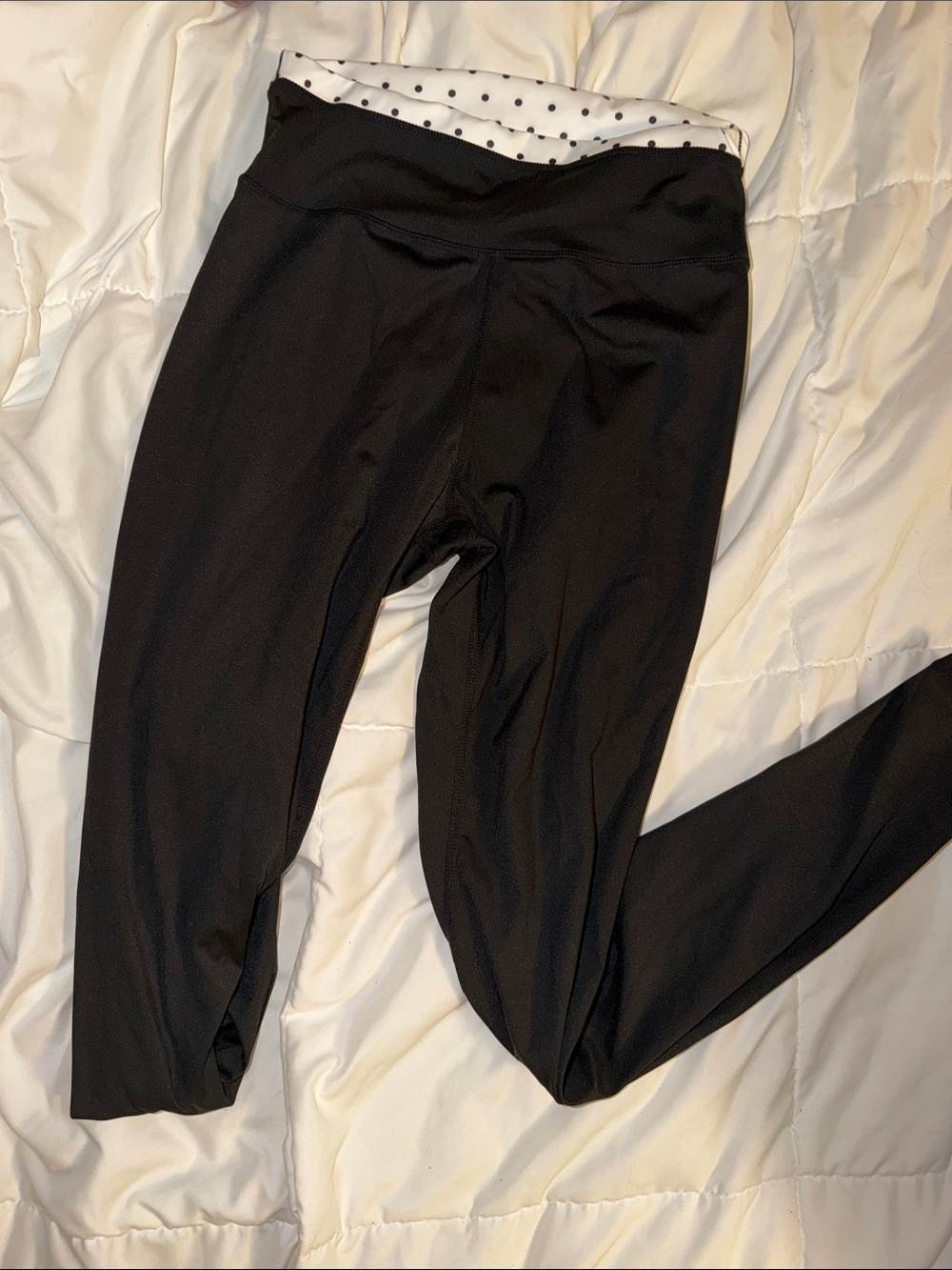 Black Leggings with Polka Dot Waistband